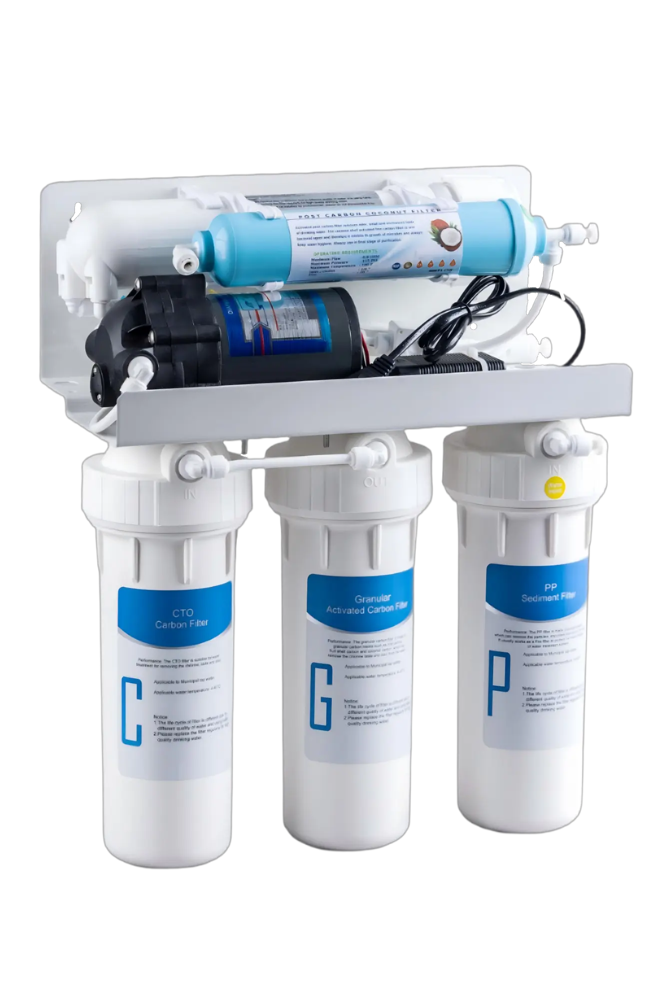 5-Stage Under-Sink RO Water Filtration System with Vertical Coconut Carbon Filters
