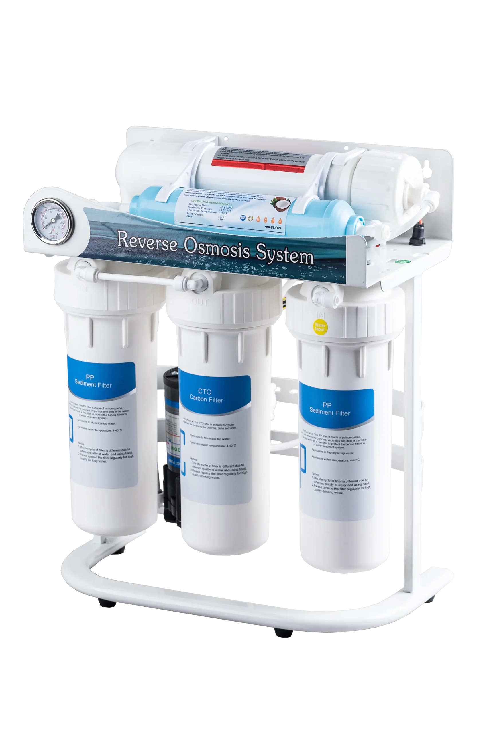 Free-standing under-sink RO purifier with metal frame, 400GPD capacity