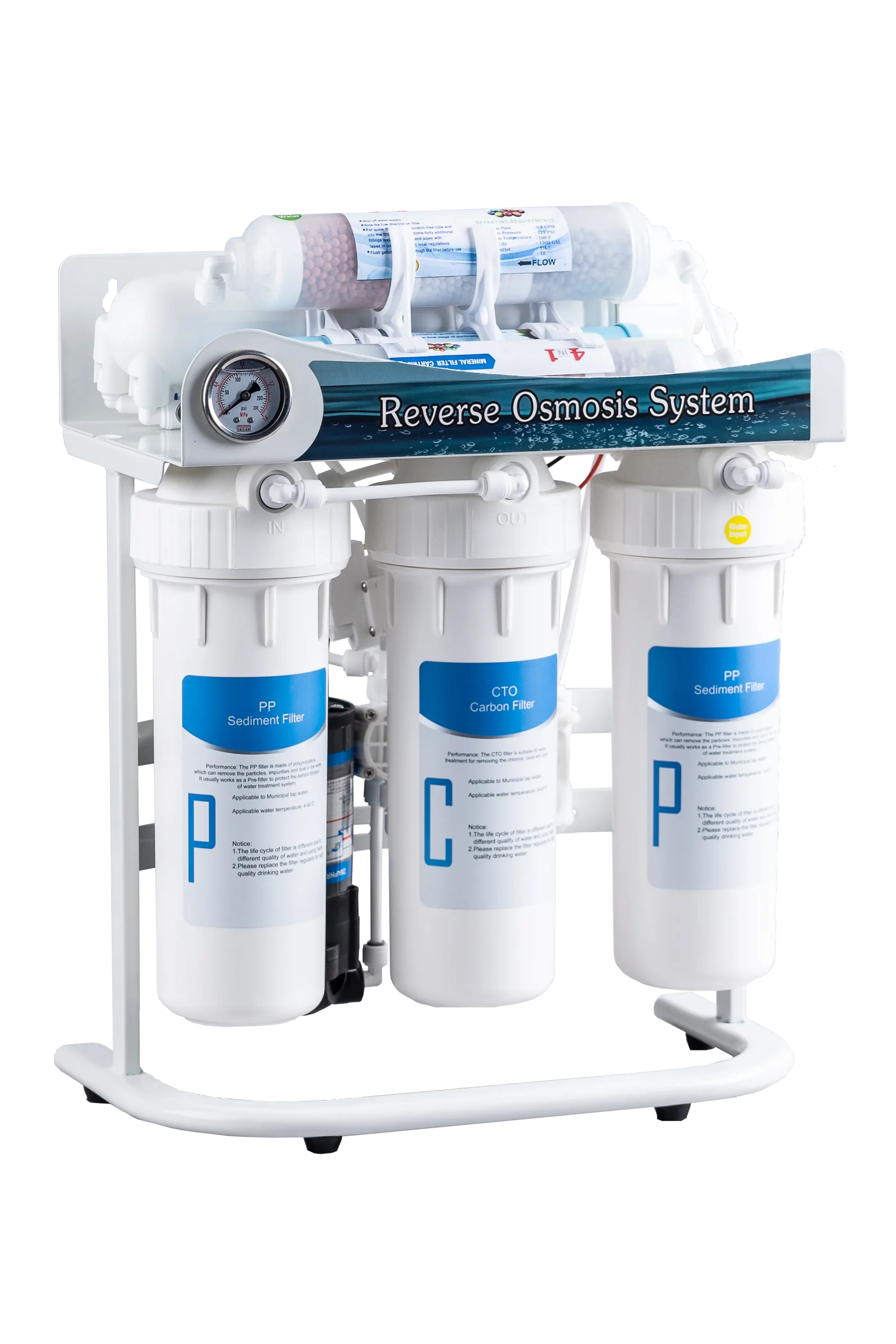 Free-standing under-sink RO purifier with metal frame, 400GPD capacity