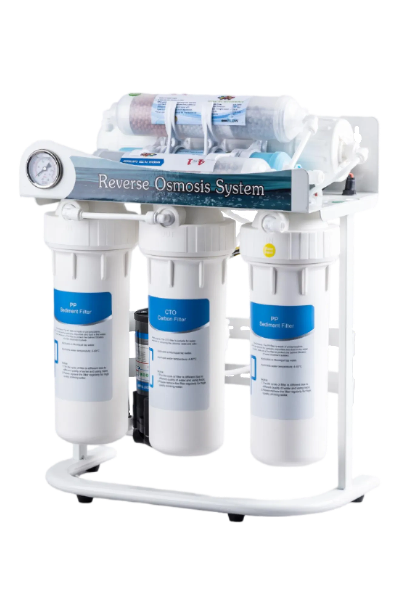 Side view of 400GPD reverse osmosis purifier with sturdy frame